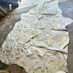 Real cowhide beige leather with foil gold speckles